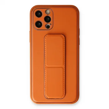 İphone 12 Pro Kılıf Coco Deri Standlı Kapak - Turuncu