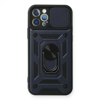Apple İphone 12 Pro Kılıf Pars Lens Yüzüklü Silikon - Lacivert