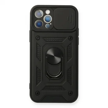 Apple İphone 12 Pro Kılıf Pars Lens Yüzüklü Silikon - Siyah