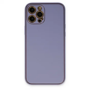 İphone 12 Pro Max Kılıf Coco Deri Silikon Kapak - Açık Lila