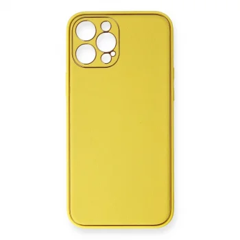 İphone 12 Pro Max Kılıf Coco Deri Silikon Kapak - Sarı