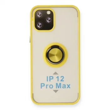 İphone 12 Pro Max Kılıf Montreal Yüzüklü Silikon Kapak - Sarı