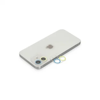 Apple İphone 12 Renkli Kamera Lens Koruma Cam - Sarı-mavi