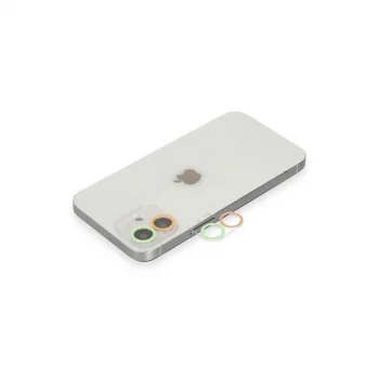 Apple İphone 12 Renkli Kamera Lens Koruma Cam - Turuncu-yeşil