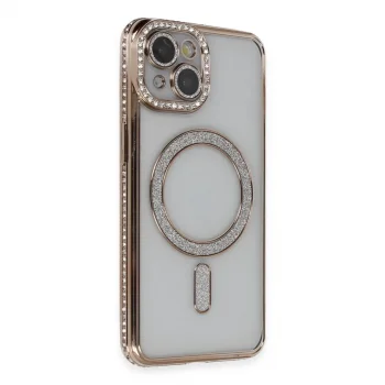 Apple İphone 13 Kılıf Joke Simli Magneticsafe Kılıf - Gold