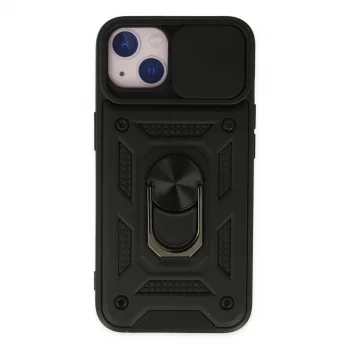 Apple İphone 14 Kılıf Pars Lens Yüzüklü Silikon - Siyah