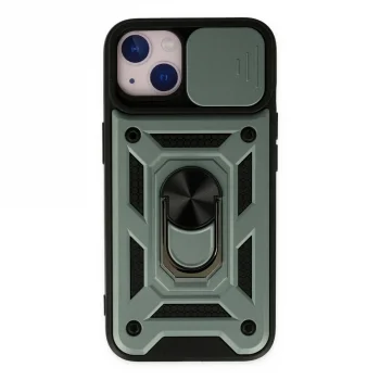 Apple İphone 14 Kılıf Pars Lens Yüzüklü Silikon - Yeşil