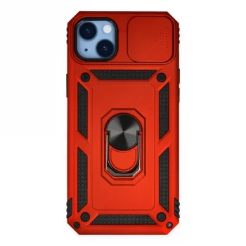 Apple İphone 14 Plus Kılıf Pars Lens Yüzüklü Silikon - Kırmızı