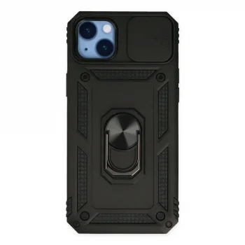 Apple İphone 14 Plus Kılıf Pars Lens Yüzüklü Silikon - Siyah