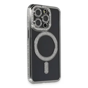 Apple İphone 14 Pro Max Kılıf Joke Simli Magneticsafe Kılıf - Gri
