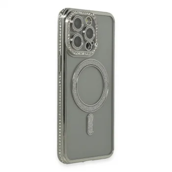 Apple İphone 15 Pro Kılıf Joke Simli Magneticsafe Kılıf - Gri