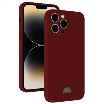 Apple İphone 15 Pro Kılıf Kelvin Kartvizitli Silikon - Bordo