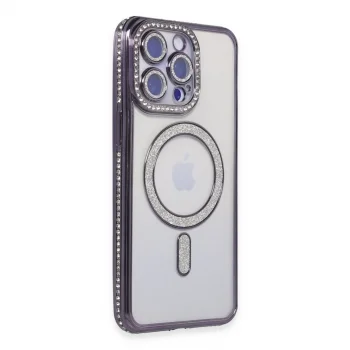 Apple İphone 15 Pro Max Kılıf Joke Simli Magneticsafe Kılıf - Derin Mor