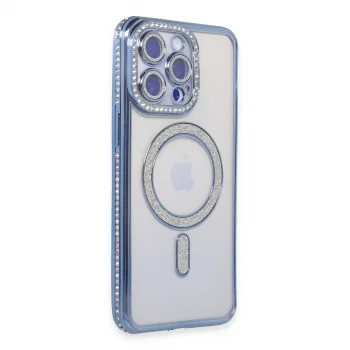 Apple İphone 15 Pro Max Kılıf Joke Simli Magneticsafe Kılıf - Mavi