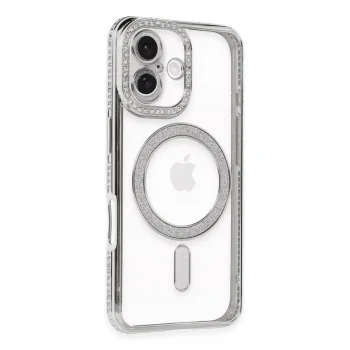Apple İphone 16 Kılıf Joke Simli Magneticsafe Kılıf - Gümüş