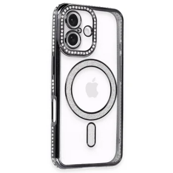 Apple İphone 16 Kılıf Joke Simli Magneticsafe Kılıf - Siyah