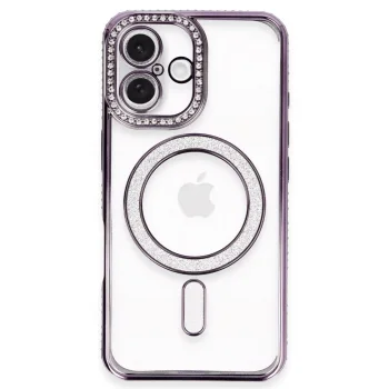 Apple İphone 16 Plus Kılıf Joke Simli Magneticsafe Kılıf - Derin Mor