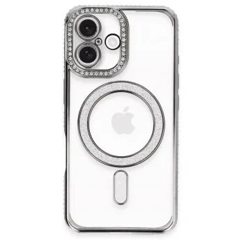 Apple İphone 16 Plus Kılıf Joke Simli Magneticsafe Kılıf - Gri