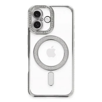 Apple İphone 16 Plus Kılıf Joke Simli Magneticsafe Kılıf - Gümüş
