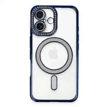 Apple İphone 16 Plus Kılıf Joke Simli Magneticsafe Kılıf - Lacivert