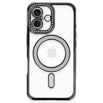 Apple İphone 16 Plus Kılıf Joke Simli Magneticsafe Kılıf - Siyah