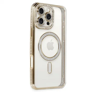 Apple İphone 16 Pro Kılıf Joke Simli Magneticsafe Kılıf - Gold