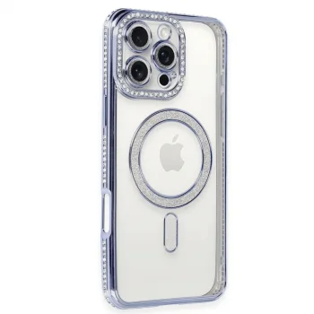 Apple İphone 16 Pro Kılıf Joke Simli Magneticsafe Kılıf - Mavi