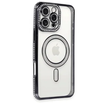 Apple İphone 16 Pro Kılıf Joke Simli Magneticsafe Kılıf - Siyah