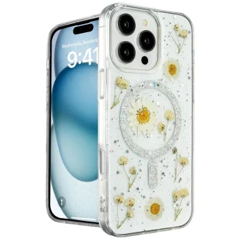 Apple İphone 16 Pro Max Kılıf Daisy Simli Magsafe Kapak - Gümüş