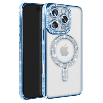 Apple İphone 16 Pro Max Kılıf Joke Simli Magneticsafe Kılıf - Mavi