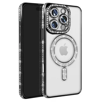 Apple İphone 16 Pro Max Kılıf Joke Simli Magneticsafe Kılıf - Siyah