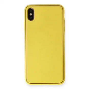 İphone Xs Max Kılıf Coco Deri Silikon Kapak - Sarı