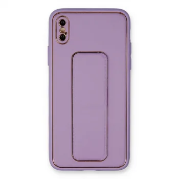 İphone Xs Max Kılıf Coco Deri Standlı Kapak - Koyu Lila