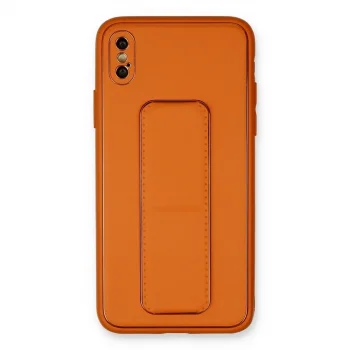 İphone Xs Max Kılıf Coco Deri Standlı Kapak - Turuncu