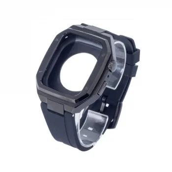 Apple Watch 45mm Kr402 Metal Kasa Silikon Kordon (saat Değildir) - Siyah