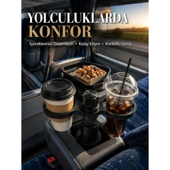 Araç Bardaklık Genişletici Çift Bardak Tutucu ve Tepsili Düzenleyici