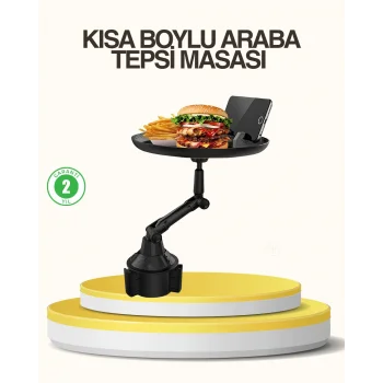 Araç Bardaklık Tepsisi 360° Dönebilen Kol Ayarlı Geniş Yemek Alanlı