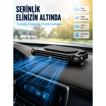 Araç Koltuk Başlığı Soğutucu Fan USB Şarjlı 3 Kademeli Sessiz Boyun Serinletici