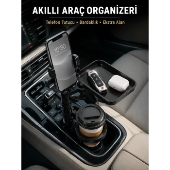 Araç Konsolu İçin Telefon Tutuculu Bardaklık Düzenleyici