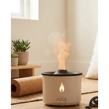 Aromaterapi Difüzörü Alev Efektli LED Işıklı Sessiz Hava Nemlendirici Otomatik Kapanma
