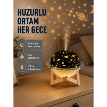 Aromaterapili USB Hava Nemlendirici – Projeksiyon Işıklı, Sessiz ve Şık Tasarım