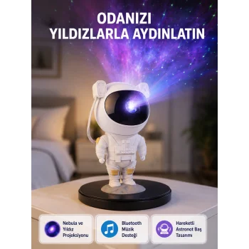 Astronot Projeksiyon Lambası Bluetooth Müzikli ve Uzaktan Kumandalı