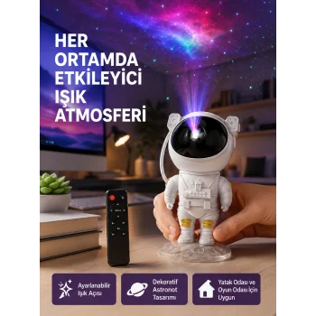 Astronot Yıldız Projeksiyon Lambası 8 Efektli Uzaktan Kumandalı Gece Işığı
