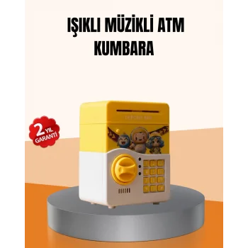 ATM Tasarımlı Sarı Işıklı Sesli Elektronik Kumbara