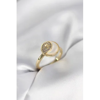 Ay Yıldız Model Gold Renk Zirkon Taşlı Kadın Yüzük