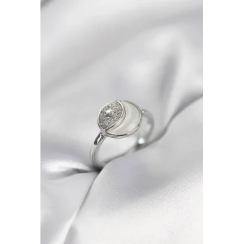 Ay Yıldız Model Gümüş Renk Zirkon Taşlı Kadın Yüzük