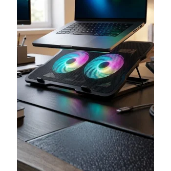 Ayarlanabilir Laptop Soğutucu Çift Fan RGB Işıklı Sessiz Çalışan