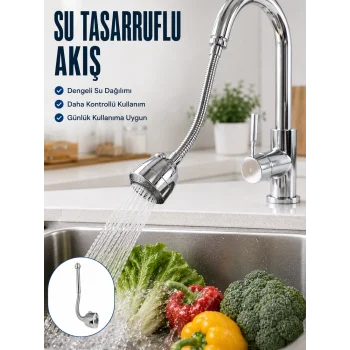 Ayarlanabilir Musluk Başlığı Esnek Spiral Hortumlu Lavabo Uzatma Aparatı