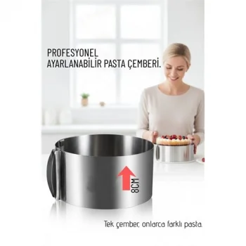 Ayarlanabilir Pasta Çemberi Paslanmaz Çelik Kek Kalıbı 16-30 cm - Profesyonel Pasta Kalıbı 722561