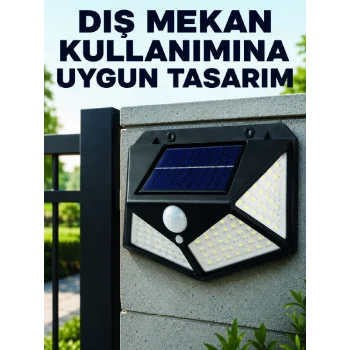 Bahçe Balkon Garaj ve Girişler İçin Güneş Enerjili Hareket Sensörlü LED Duvar Lambası
